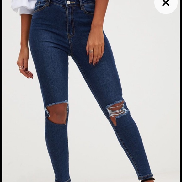Prettylittlething high waist distress skinny jeans - Picture 2 of 8